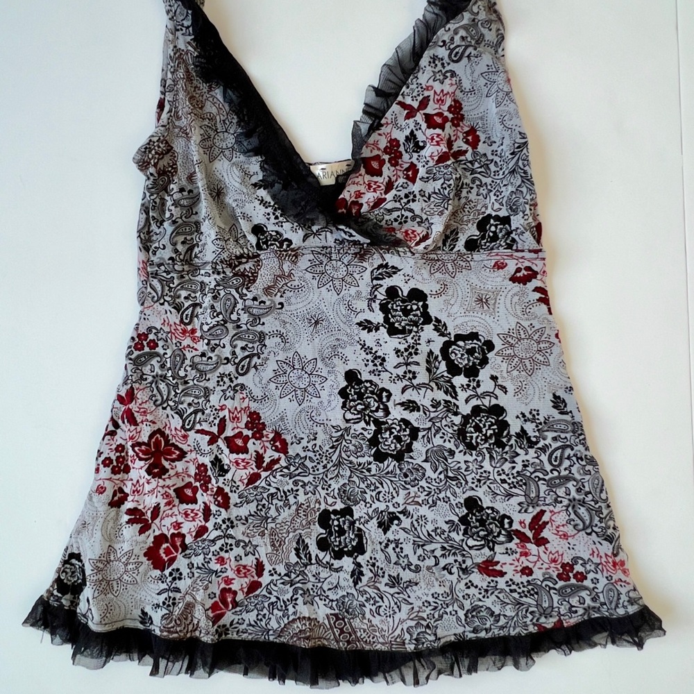 Floral Lace Trim V-Neck Tank Top / lingerie